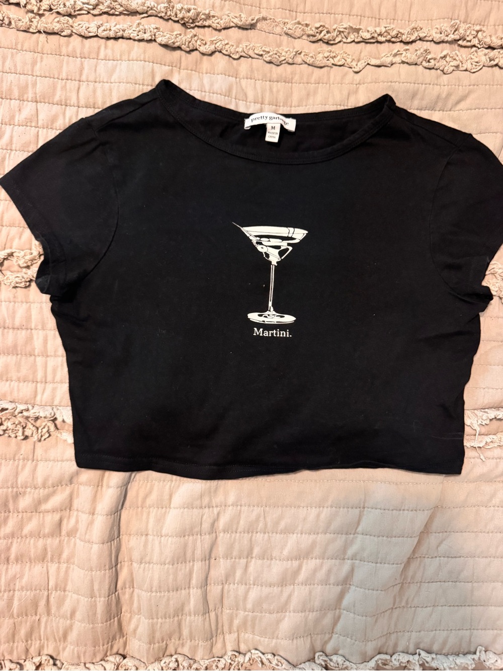 Pretty Small Black 'Martini' Graphic Crop Tee